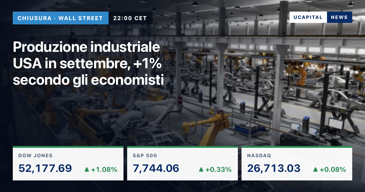 Produzione industriale USA in settembre, +1% secondo gli economisti