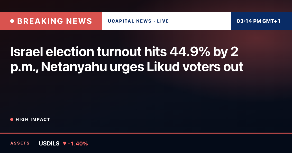 Israel election turnout hits 44.9% by 2 p.m., Netanyahu urges Likud voters out