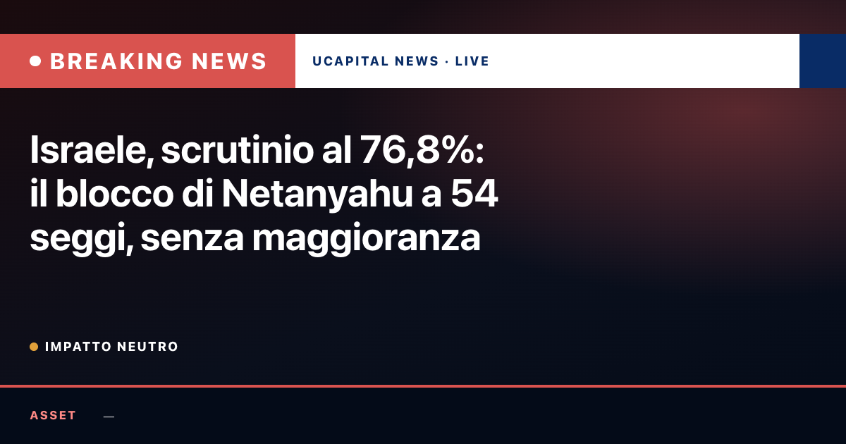 Israele, scrutinio al 76,8%: il blocco di Netanyahu a 54 seggi, senza maggioranza